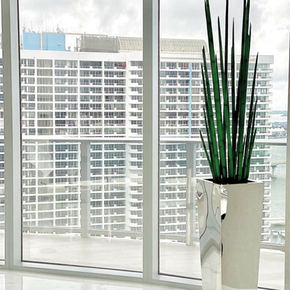 Stainless Steel Cube Planter with Snake Grass