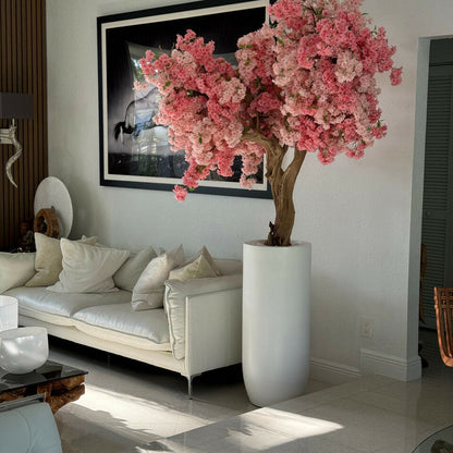 Matte White St. Tropez Vase with Personalized Pink Cherry Blossom
