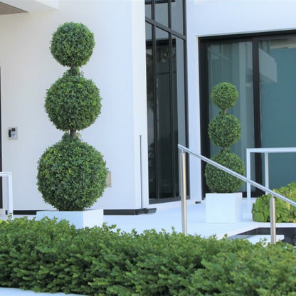 Triple Ball Topiary with Medium Block Fiberglass Planter