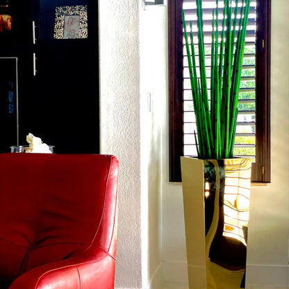Golden Cube Planter with Snake Grass